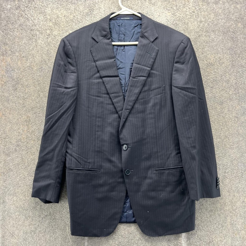 Ermenegildo Zegna Suit Jacket Mens 50r Blue Stripe Wool Two Button Trofeo Italy